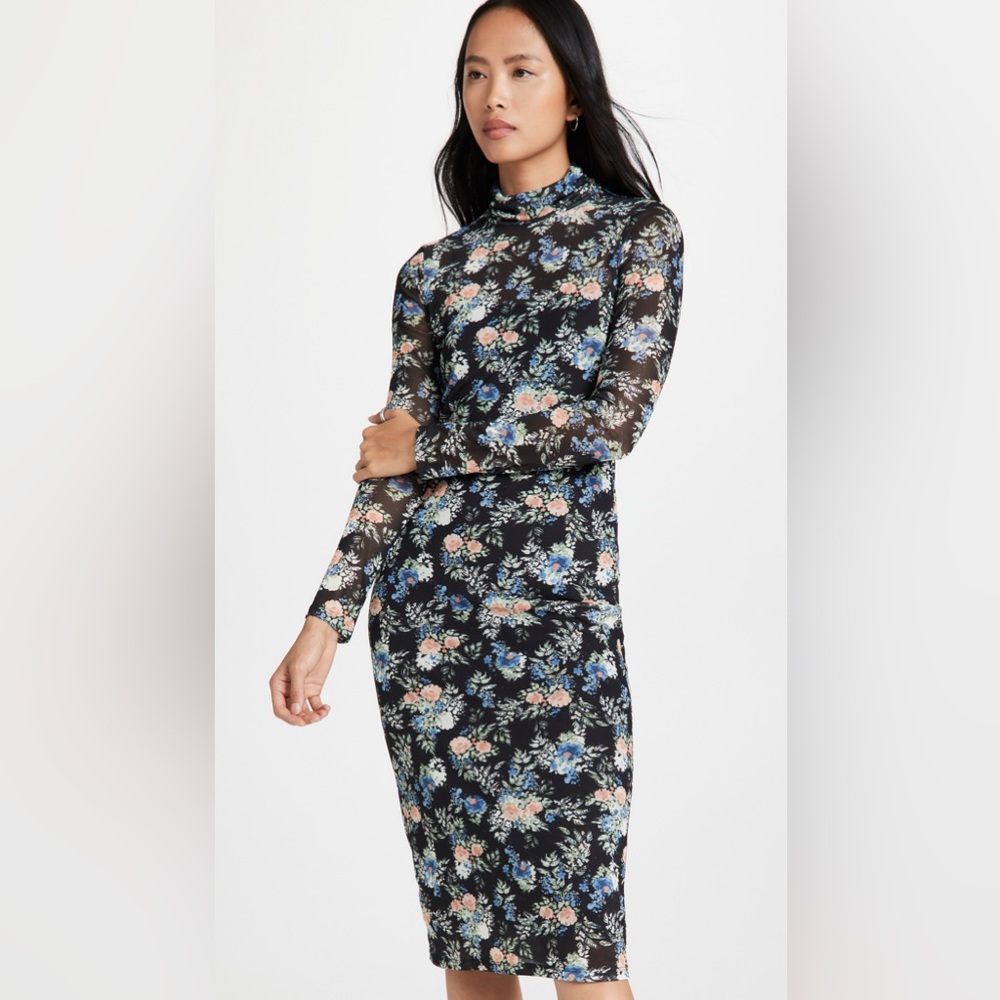 Wayf Santana Turtleneck Midi Dress XS ShopBop Floral Bodycon 90s